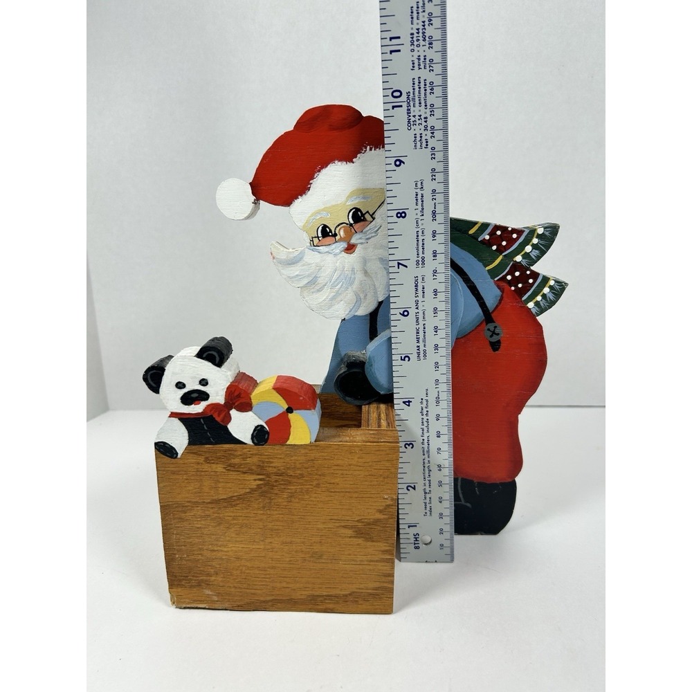 Handmade Wooden Painted Santa & Toys Freestanding Decor VTG - Picture 8 of 10